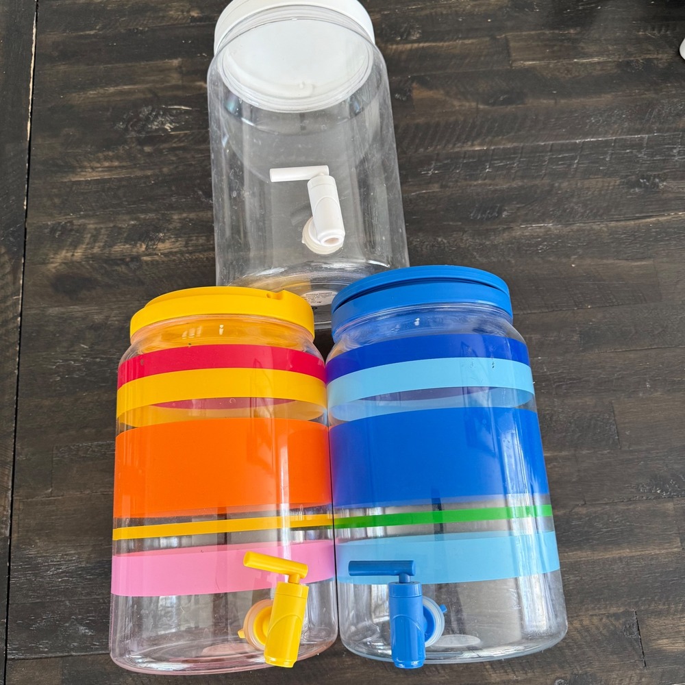 Target Set of 3 Plastic Beverage Dispensers Striped Clear 11in Spigot 2015